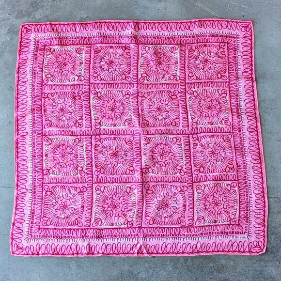 Vintage Vera Pink Illustrated Floral Medallion Square Scarf - Picture 2 of 7